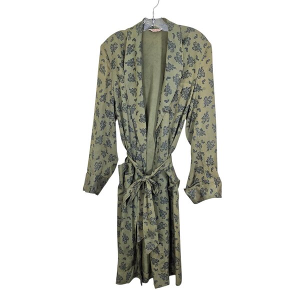 Vintage Mens L Paisley Belted House Robe Smoking Jacket Olive Green Old Money - Picture 2 of 7